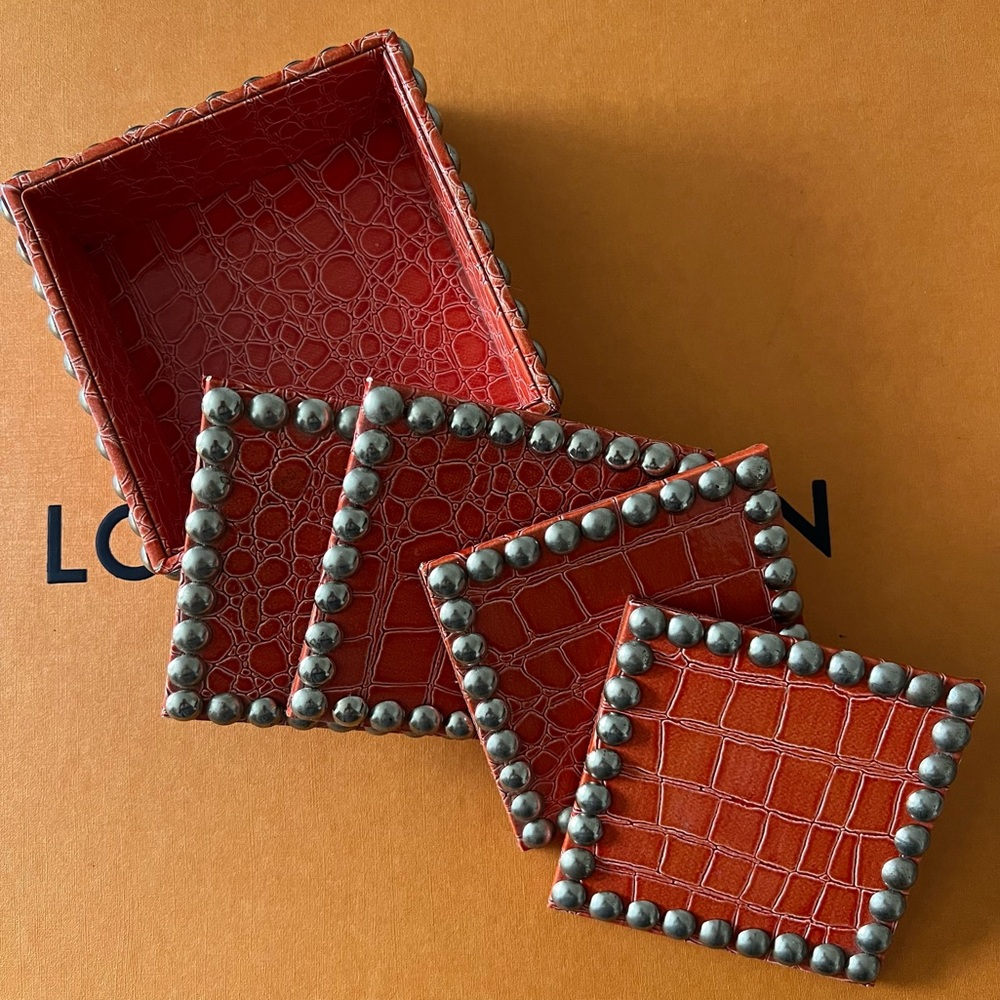 Z Gallerie Orange Studded Coasters - Picture 2 of 3